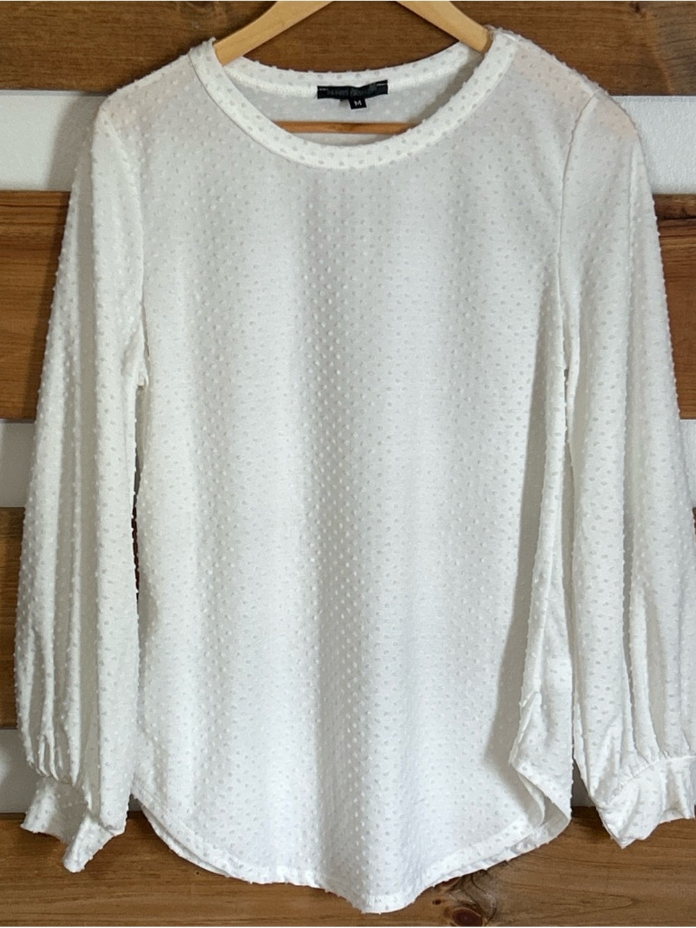 24 Hrs Fashion Swiss Dot Classic White Long Puff Sleeve Feminine Blouse Size M
